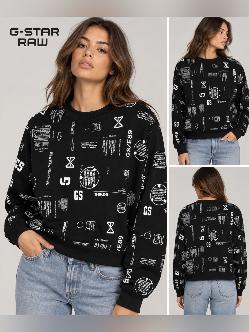 G-Star RAW Women’s Cropped Loose Graphic Sweatshirt Black NWT Size S